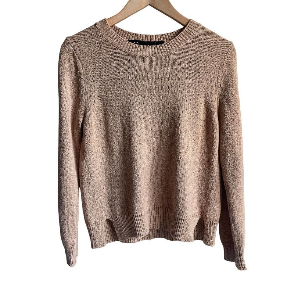 PARRISH LA Women's Camel Tan Brown Cropped Crewneck Boxy Sweater Size Small